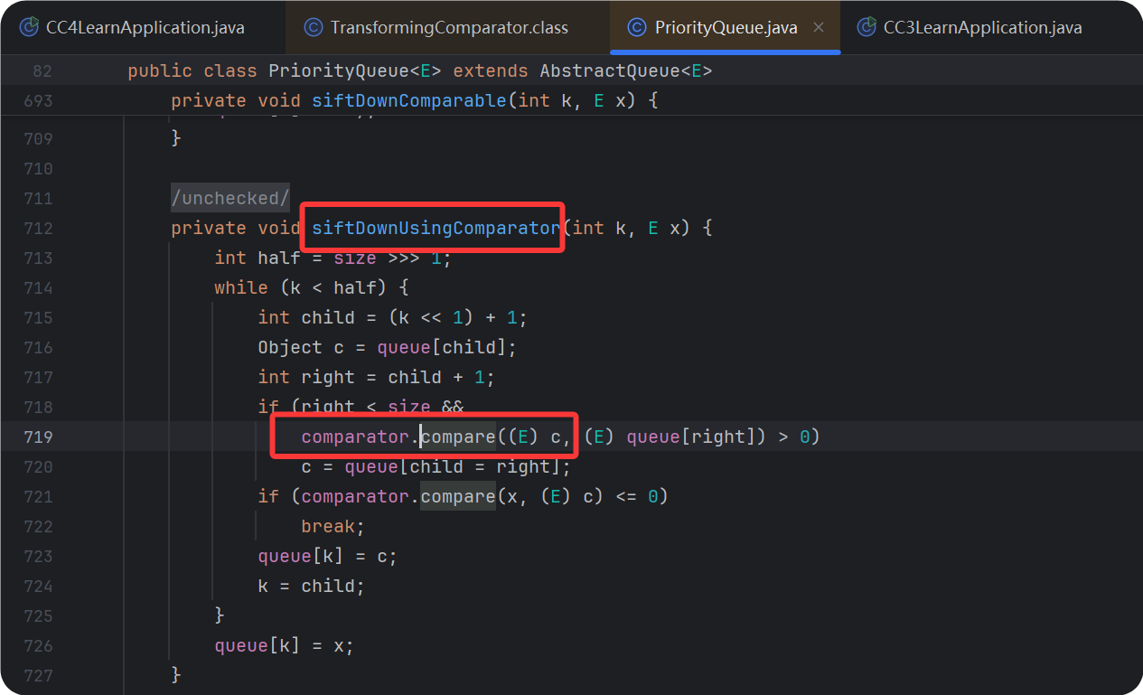 PriorityQueue.siftDownUsingComparator()