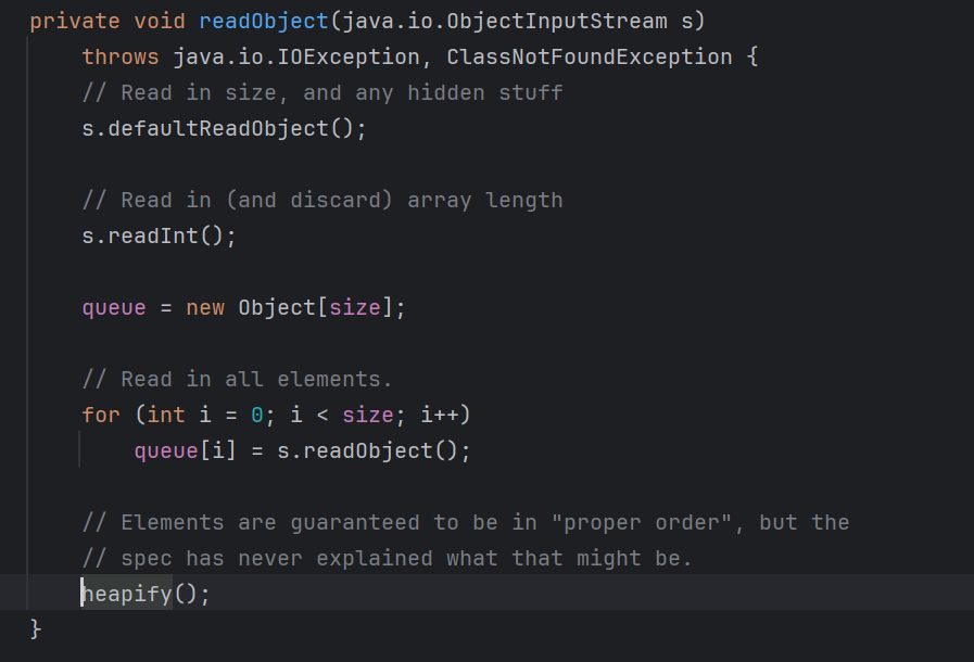 PriorityQueue.readObject()