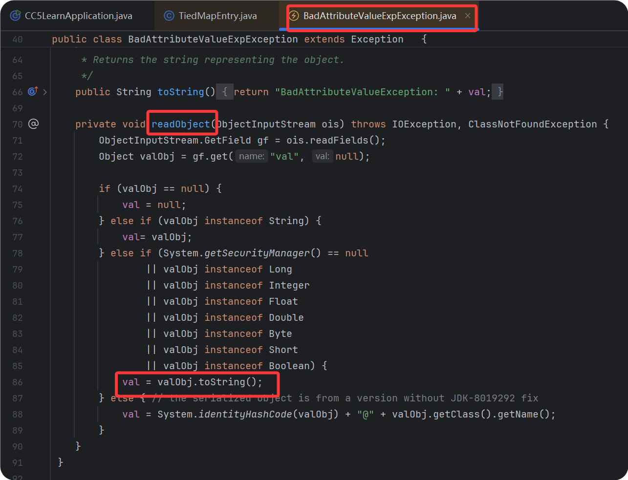 BadAttributeValueExpException.readObject