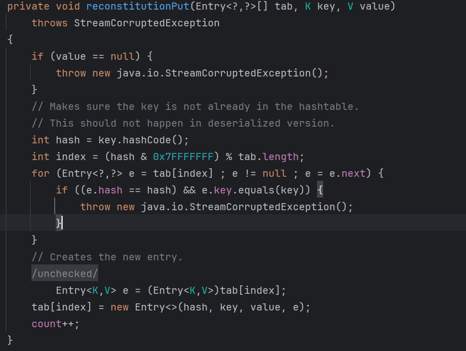 Hashtable.reconstitutionPut()