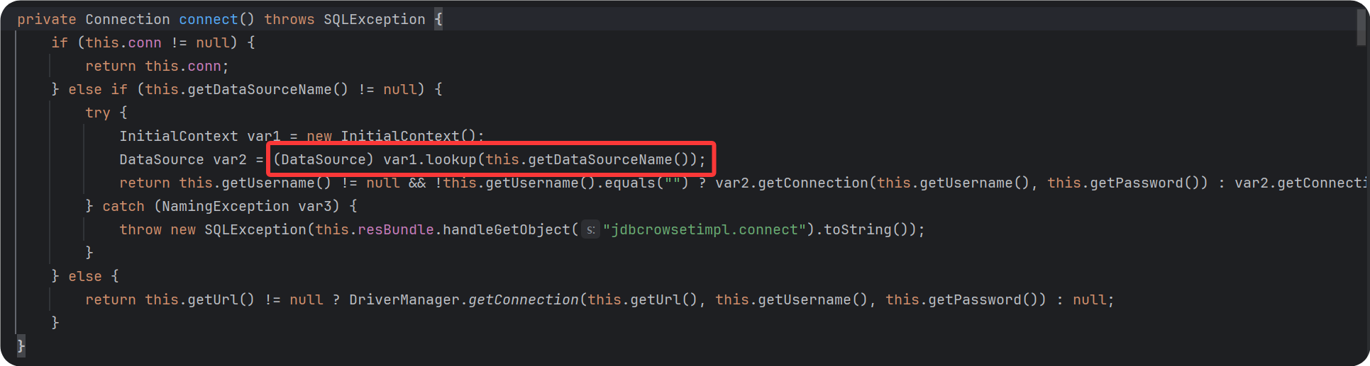 JdbcRowSetImpl.connect()