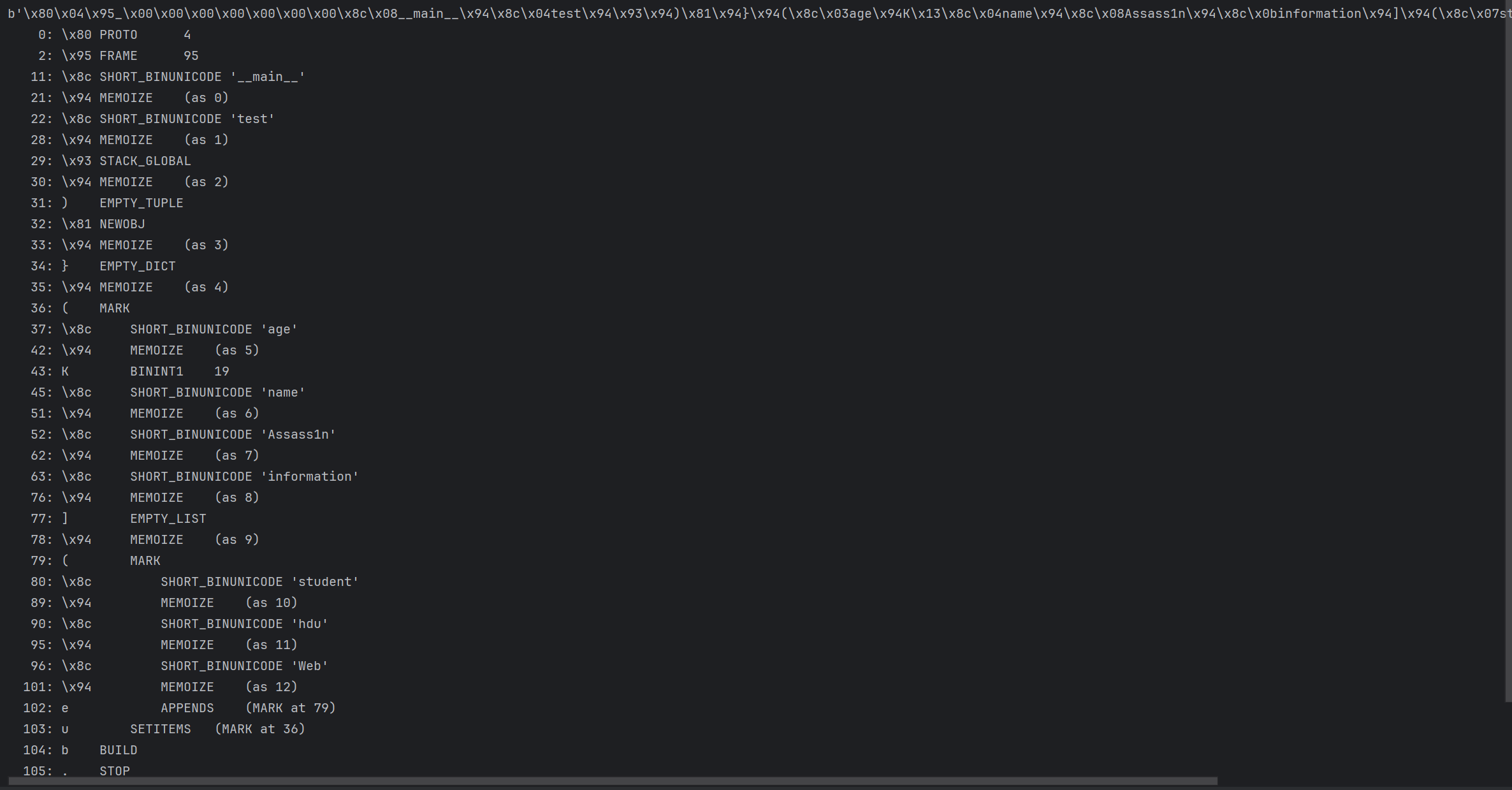 pickletools反编译，解析上面的字符串